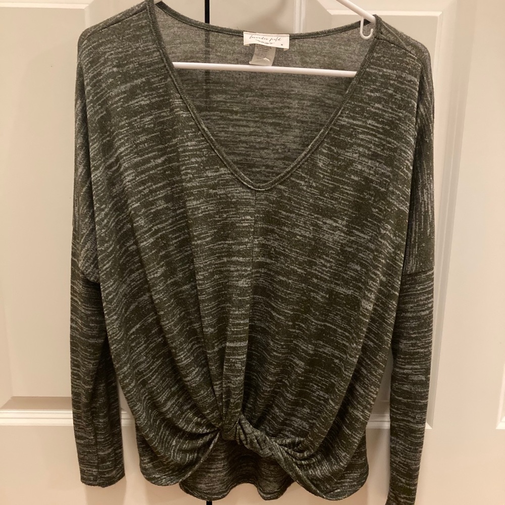 Olive green marble v neck top